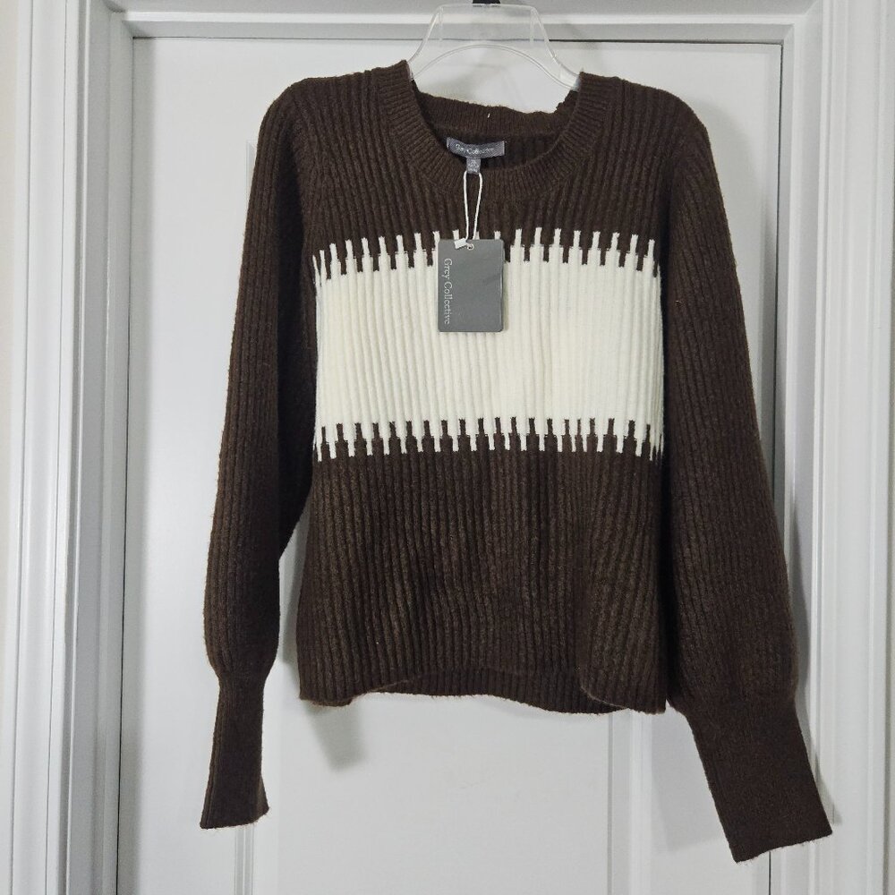 NWT Grey Collective Women's Brown/White Knitted Sweater Size XL